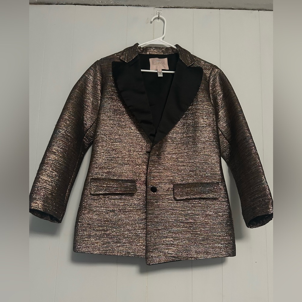 Hutch for Anthropologie Metallic Tuxedo Blazer with Black Satin Lapel